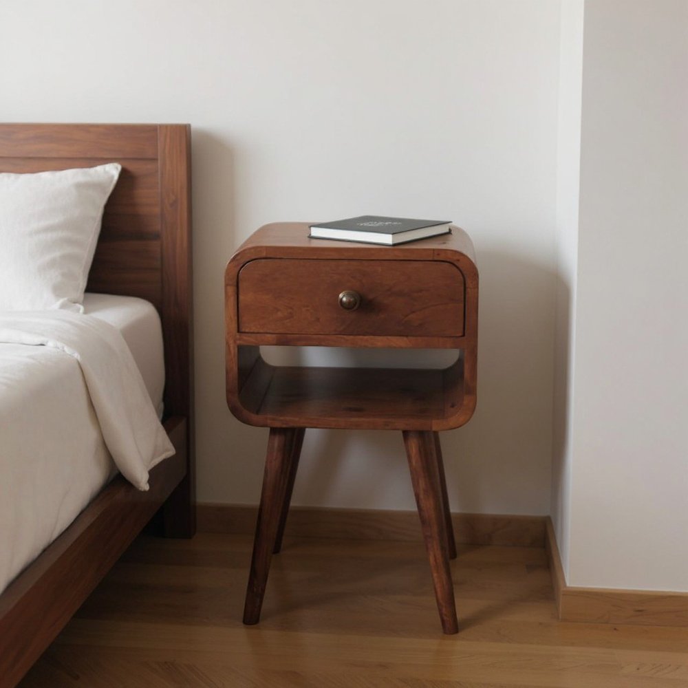 Dark Brown Solid Wood Square One Drawer Nightstand - 22-inch
