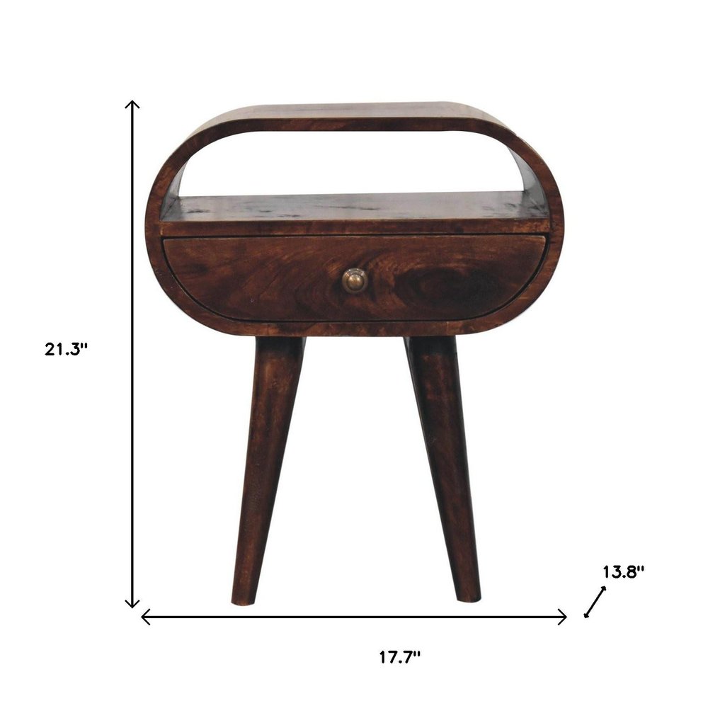 Walnut Solid Wood Oval One Drawer Nightstand - 21-inch