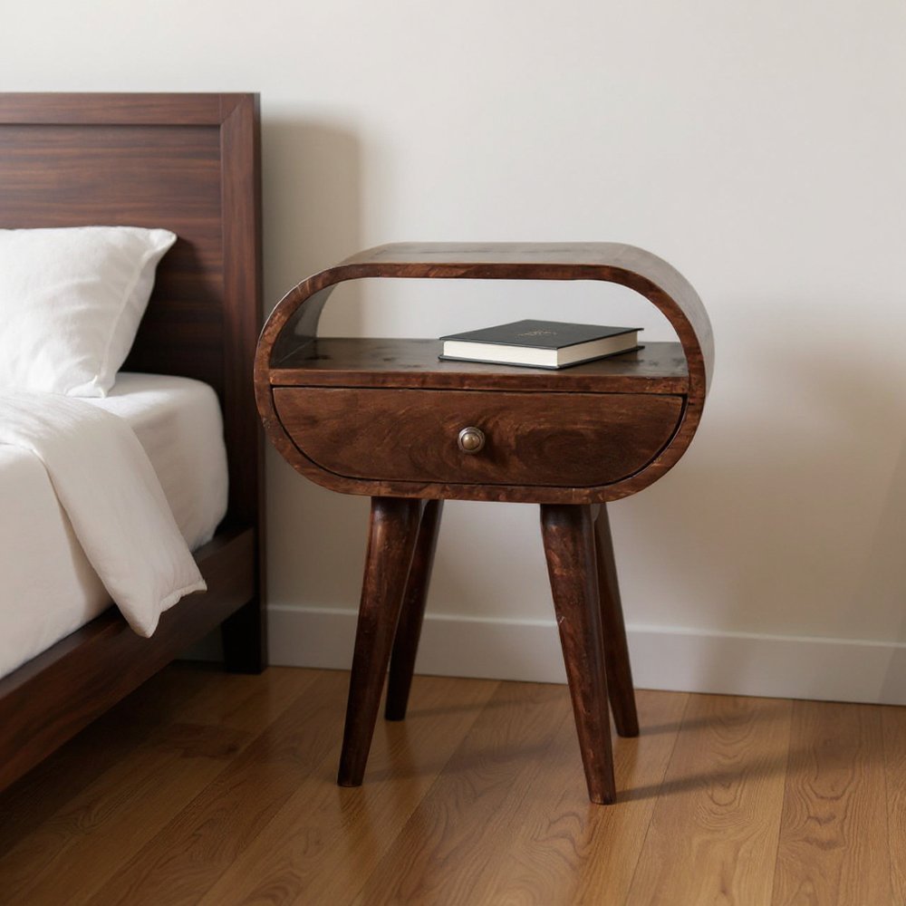 Walnut Solid Wood Oval One Drawer Nightstand - 21-inch