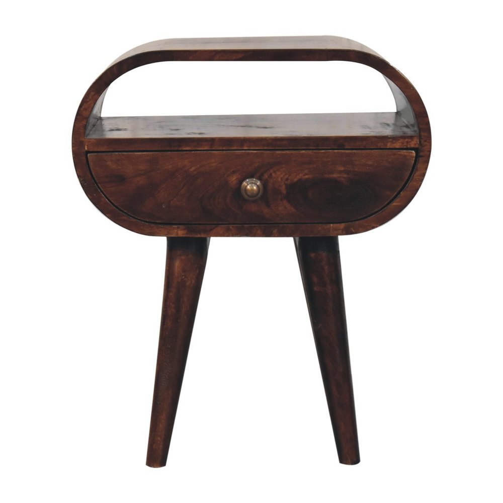 Walnut Solid Wood Oval One Drawer Nightstand - 21-inch