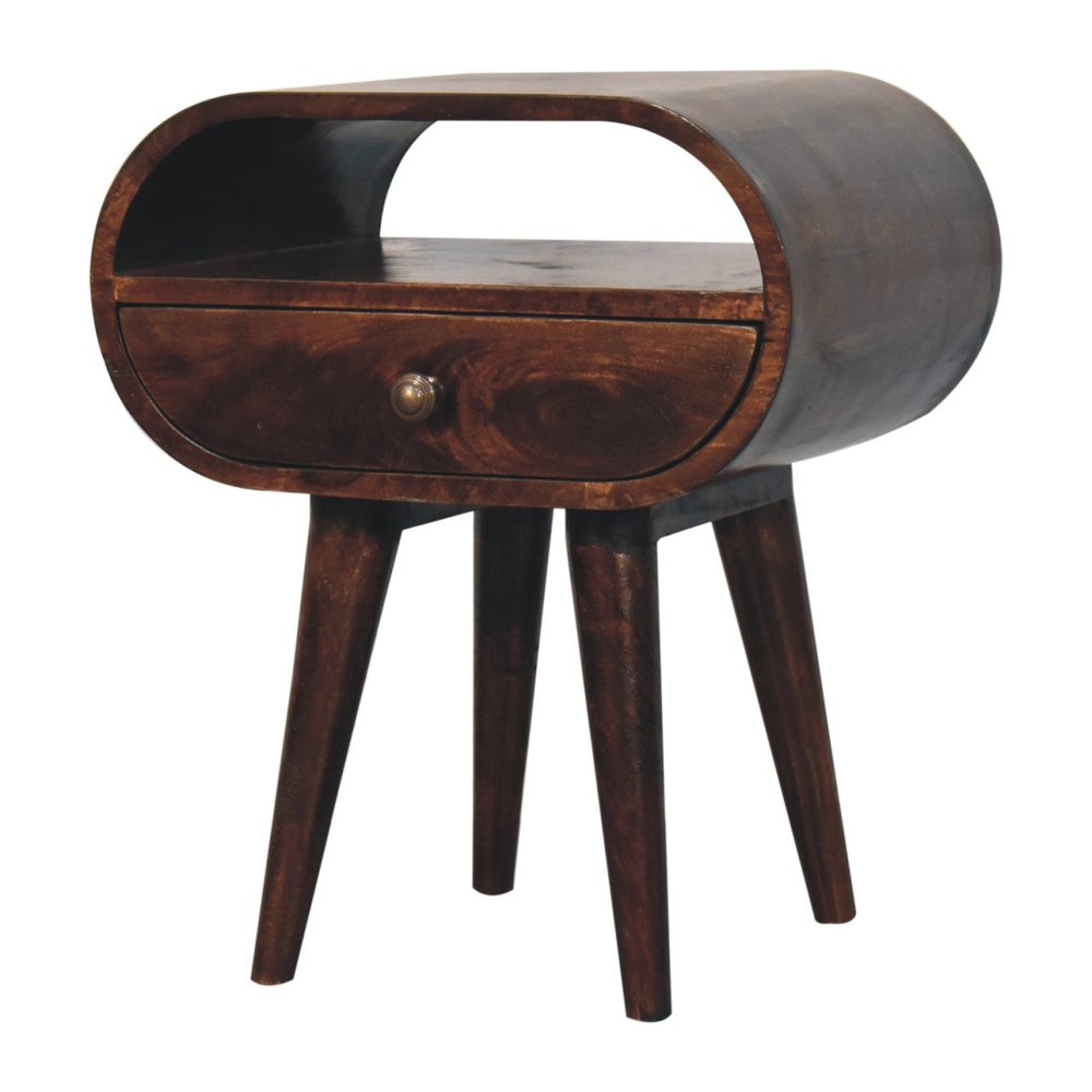 Walnut Solid Wood Oval One Drawer Nightstand - 21-inch