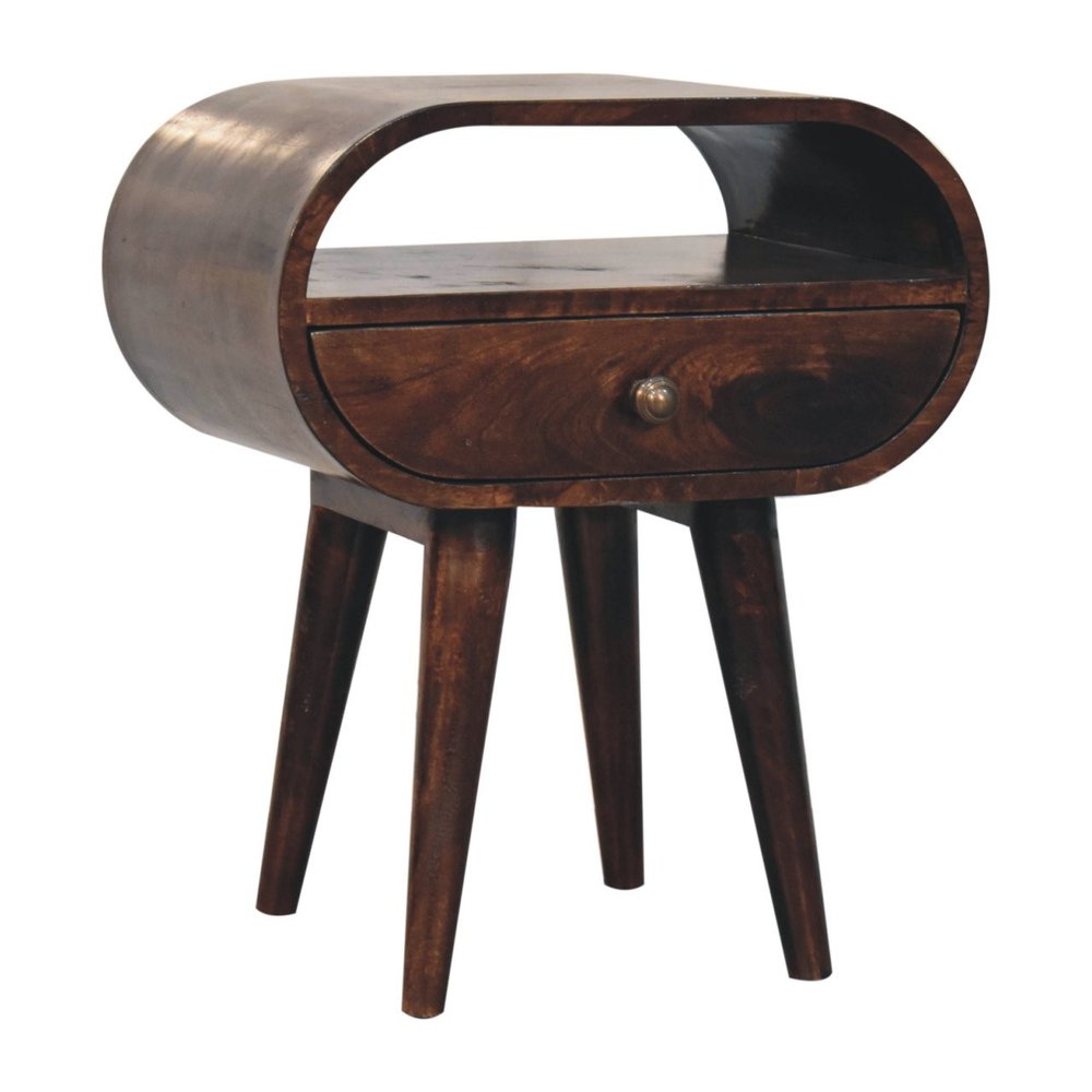Walnut Solid Wood Oval One Drawer Nightstand - 21-inch