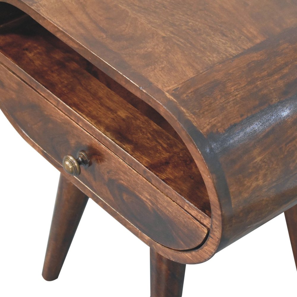 Walnut Solid Wood Oval One Drawer Nightstand - 21-inch