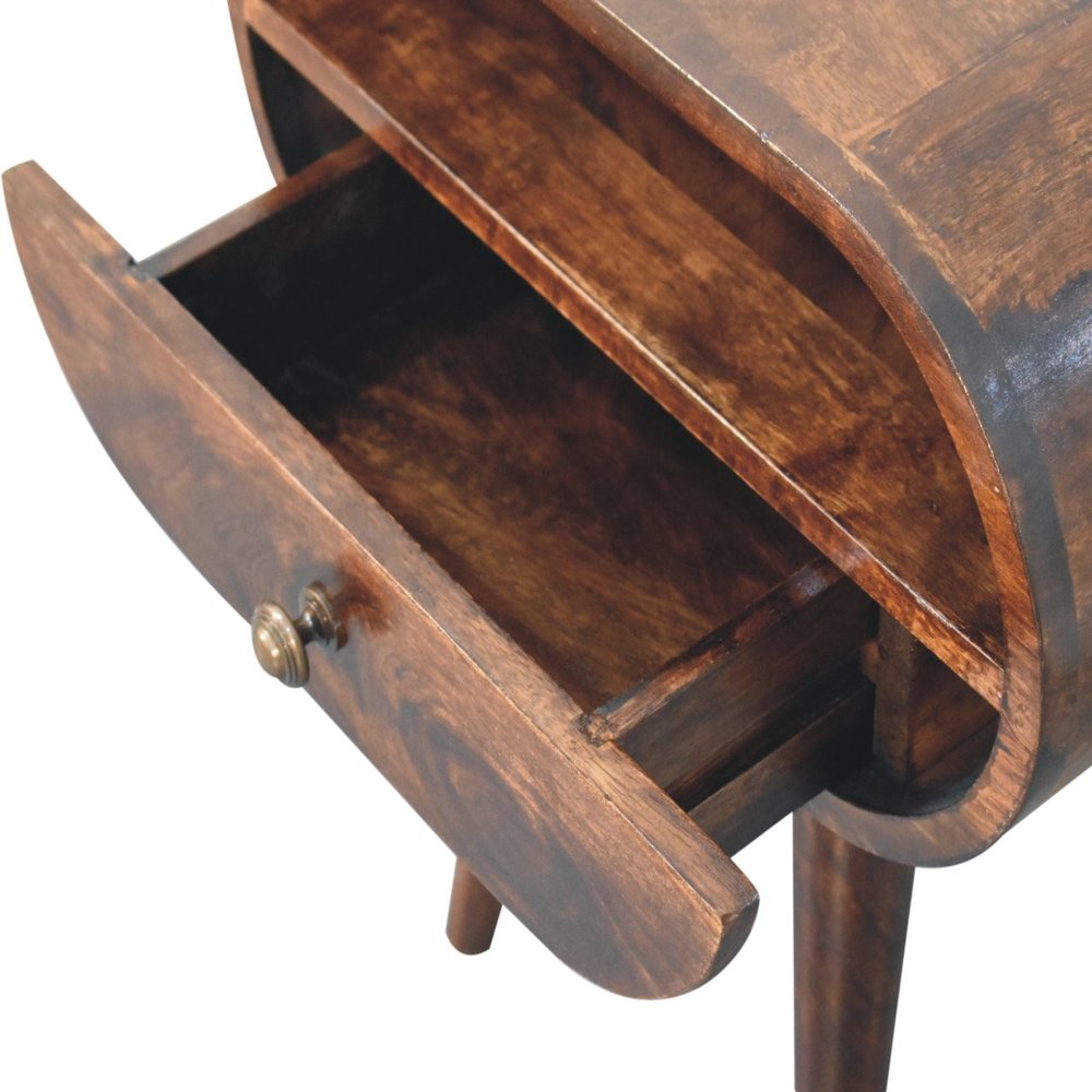 Walnut Solid Wood Oval One Drawer Nightstand - 21-inch