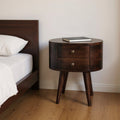 Walnut Solid Wood Oval Two Drawer Nightstand - 21-inch