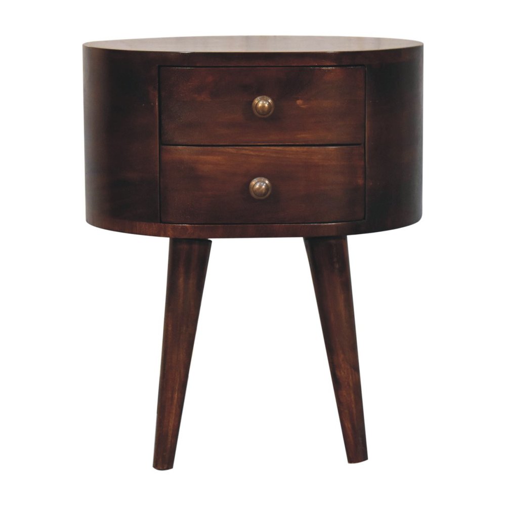 Walnut Solid Wood Oval Two Drawer Nightstand - 21-inch