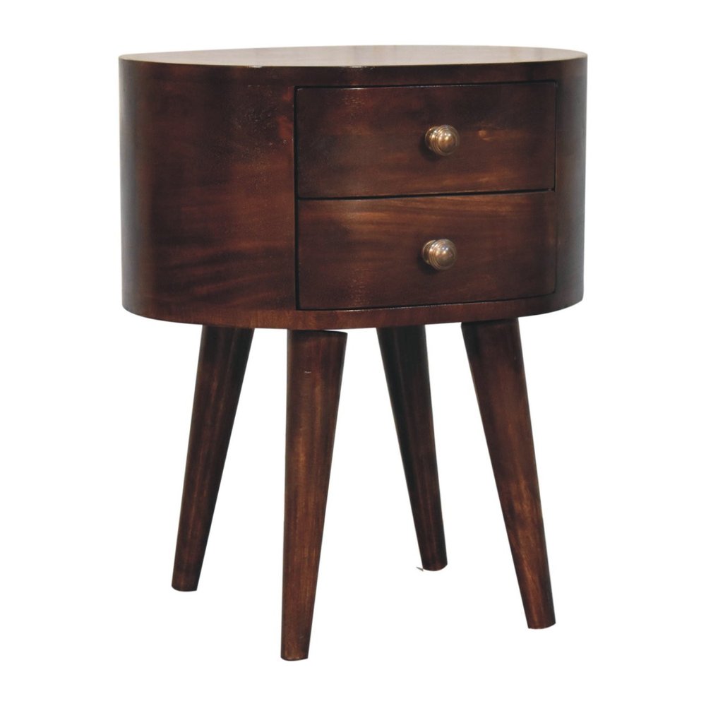Walnut Solid Wood Oval Two Drawer Nightstand - 21-inch