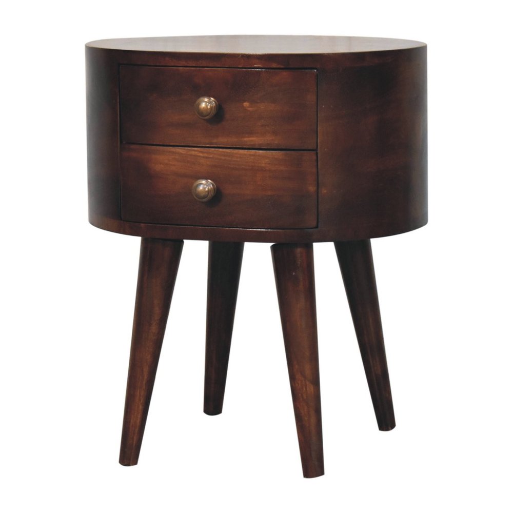 Walnut Solid Wood Oval Two Drawer Nightstand - 21-inch