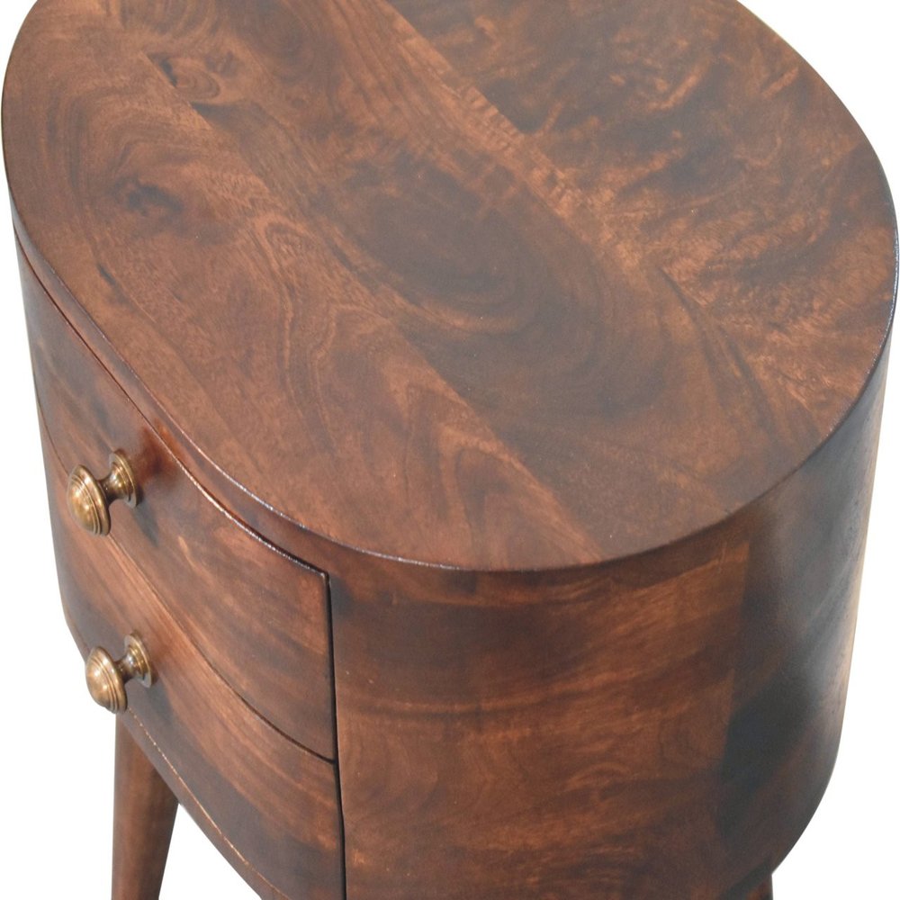Walnut Solid Wood Oval Two Drawer Nightstand - 21-inch