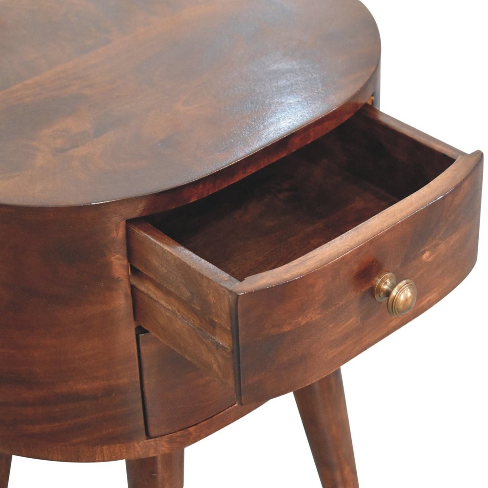 Walnut Solid Wood Oval Two Drawer Nightstand - 21-inch