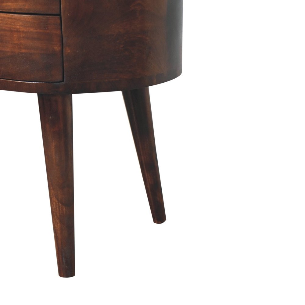 Walnut Solid Wood Oval Two Drawer Nightstand - 21-inch