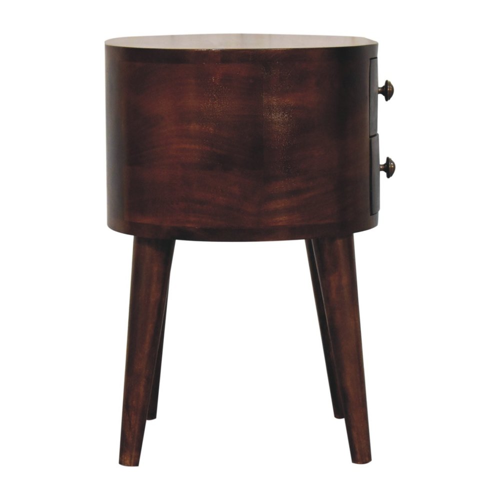 Walnut Solid Wood Oval Two Drawer Nightstand - 21-inch