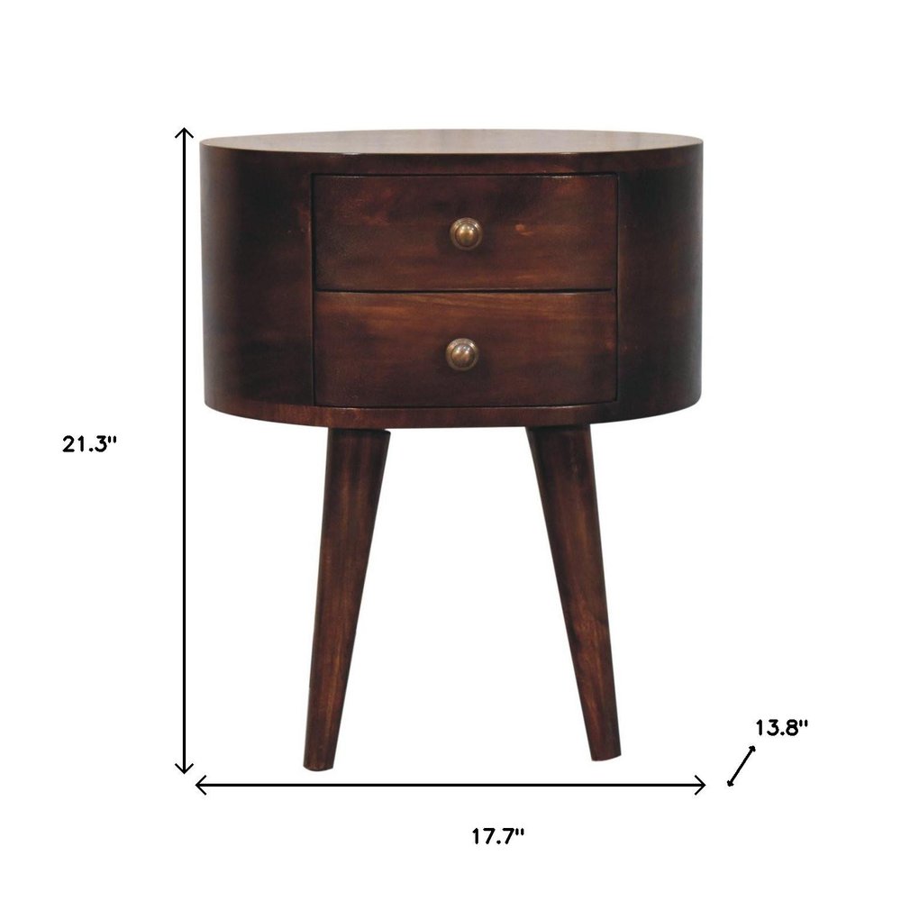 Walnut Solid Wood Oval Two Drawer Nightstand - 21-inch