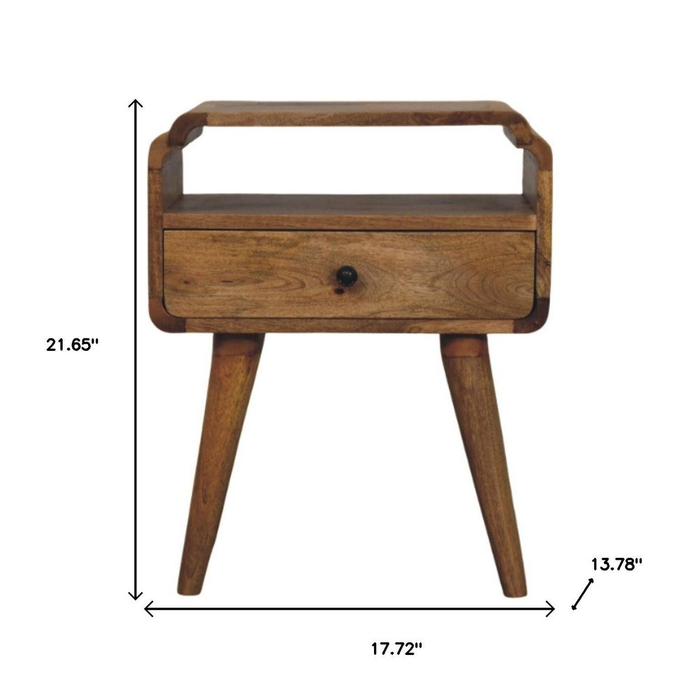 Light Brown Solid Wood One Drawer Nightstand - 22-inch