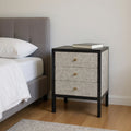 Gray and Black Solid Wood and Faux Shagreen Three Drawer Nightstand - 24-inch