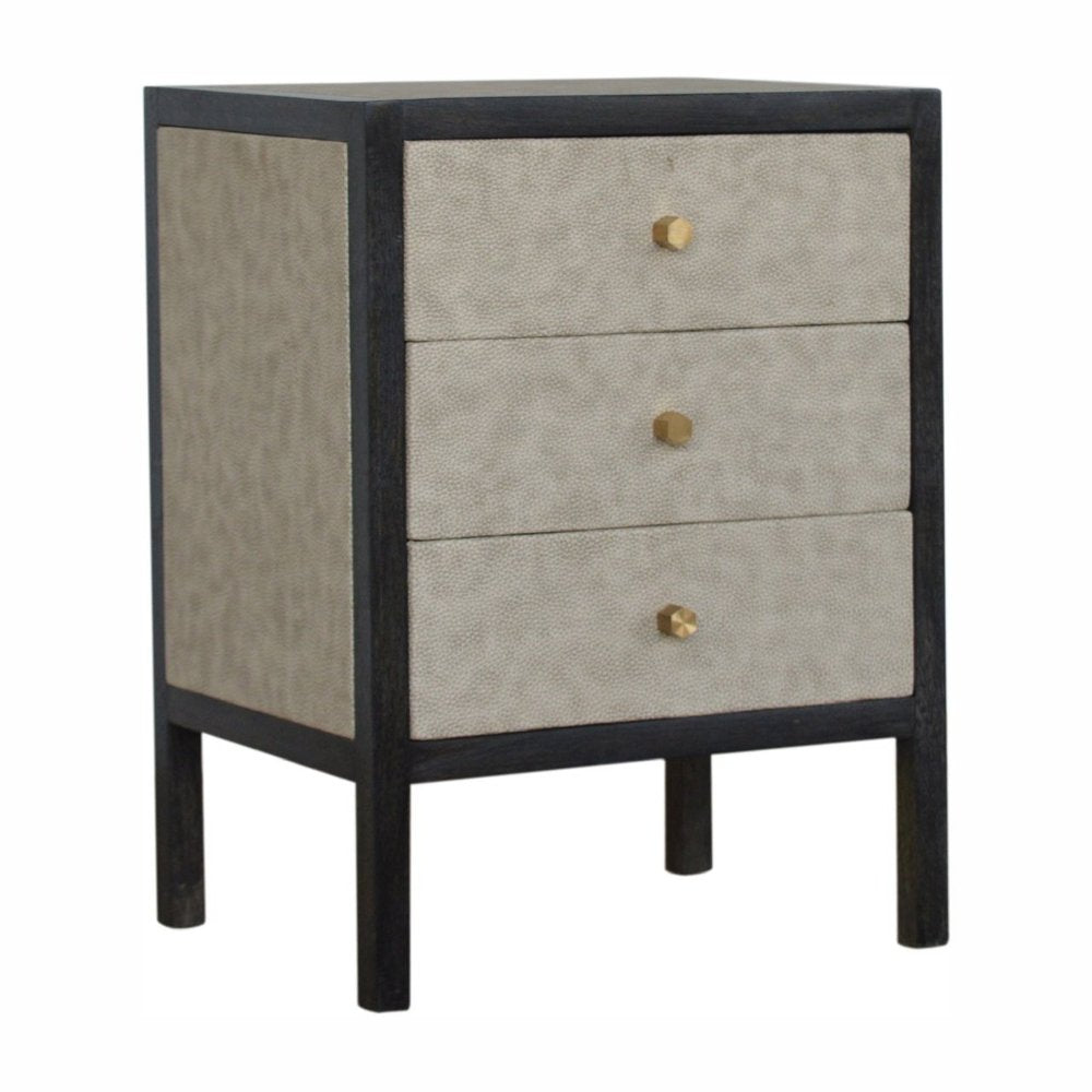 Gray and Black Solid Wood and Faux Shagreen Three Drawer Nightstand - 24-inch