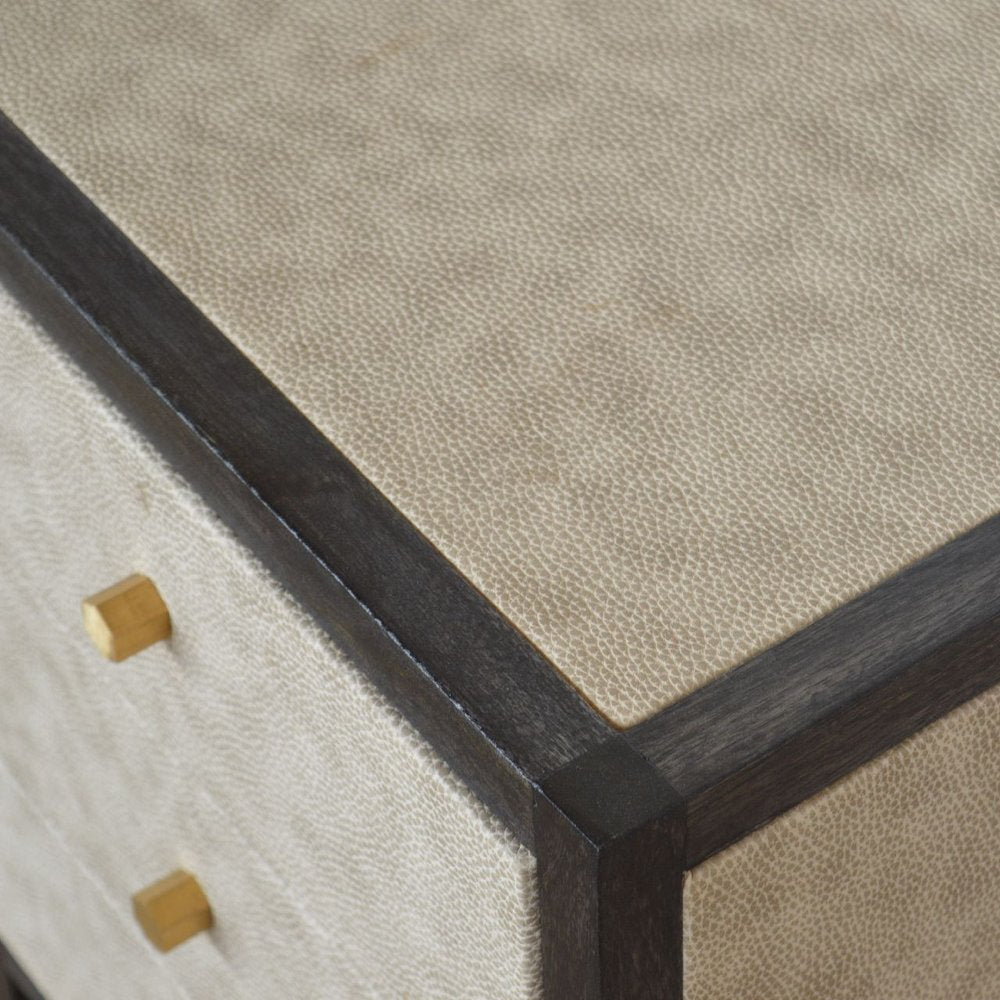 Gray and Black Solid Wood and Faux Shagreen Three Drawer Nightstand - 24-inch