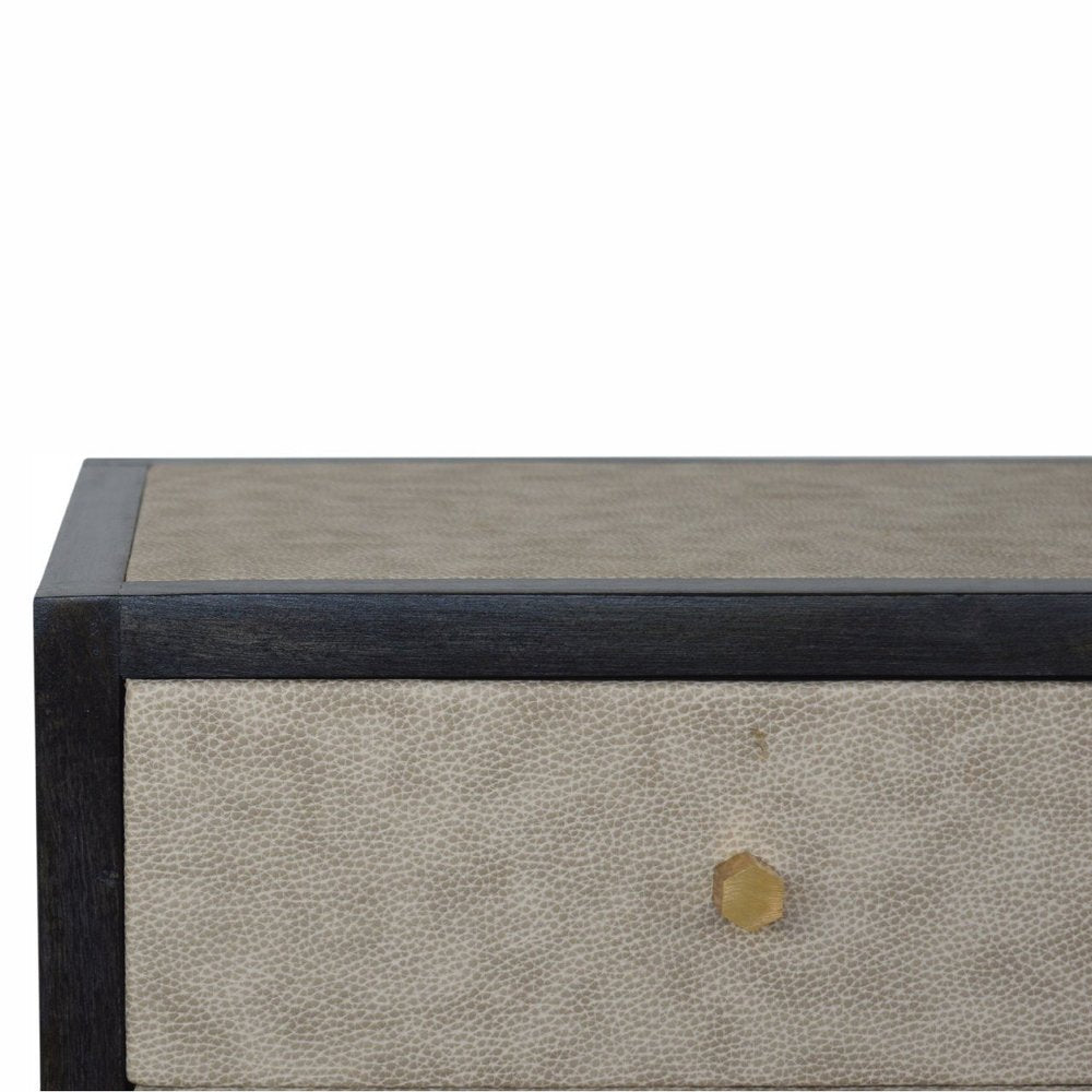 Gray and Black Solid Wood and Faux Shagreen Three Drawer Nightstand - 24-inch