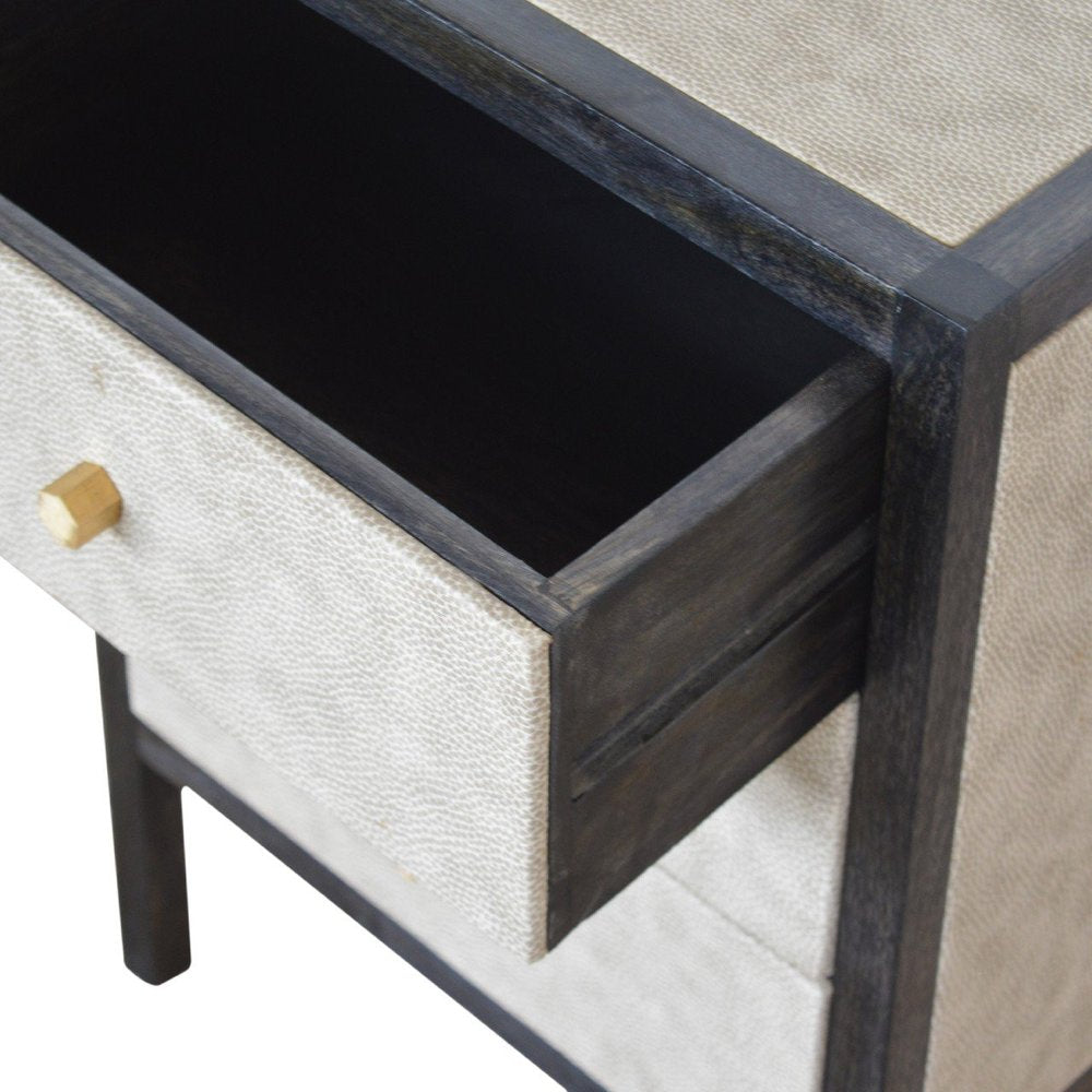 Gray and Black Solid Wood and Faux Shagreen Three Drawer Nightstand - 24-inch