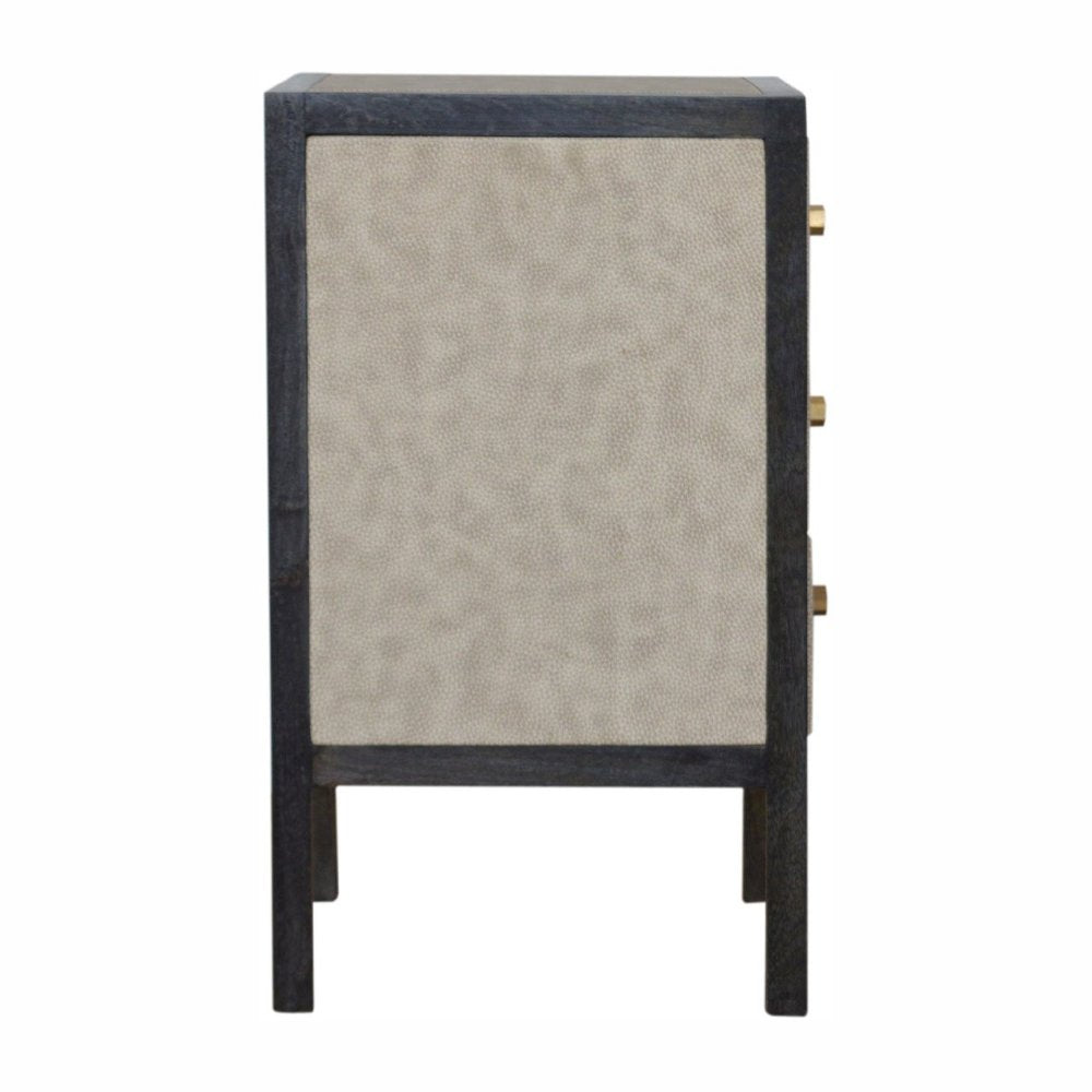 Gray and Black Solid Wood and Faux Shagreen Three Drawer Nightstand - 24-inch