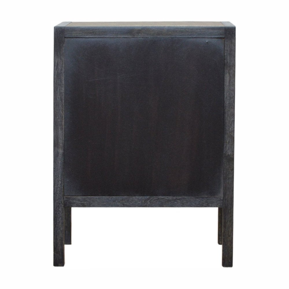 Gray and Black Solid Wood and Faux Shagreen Three Drawer Nightstand - 24-inch