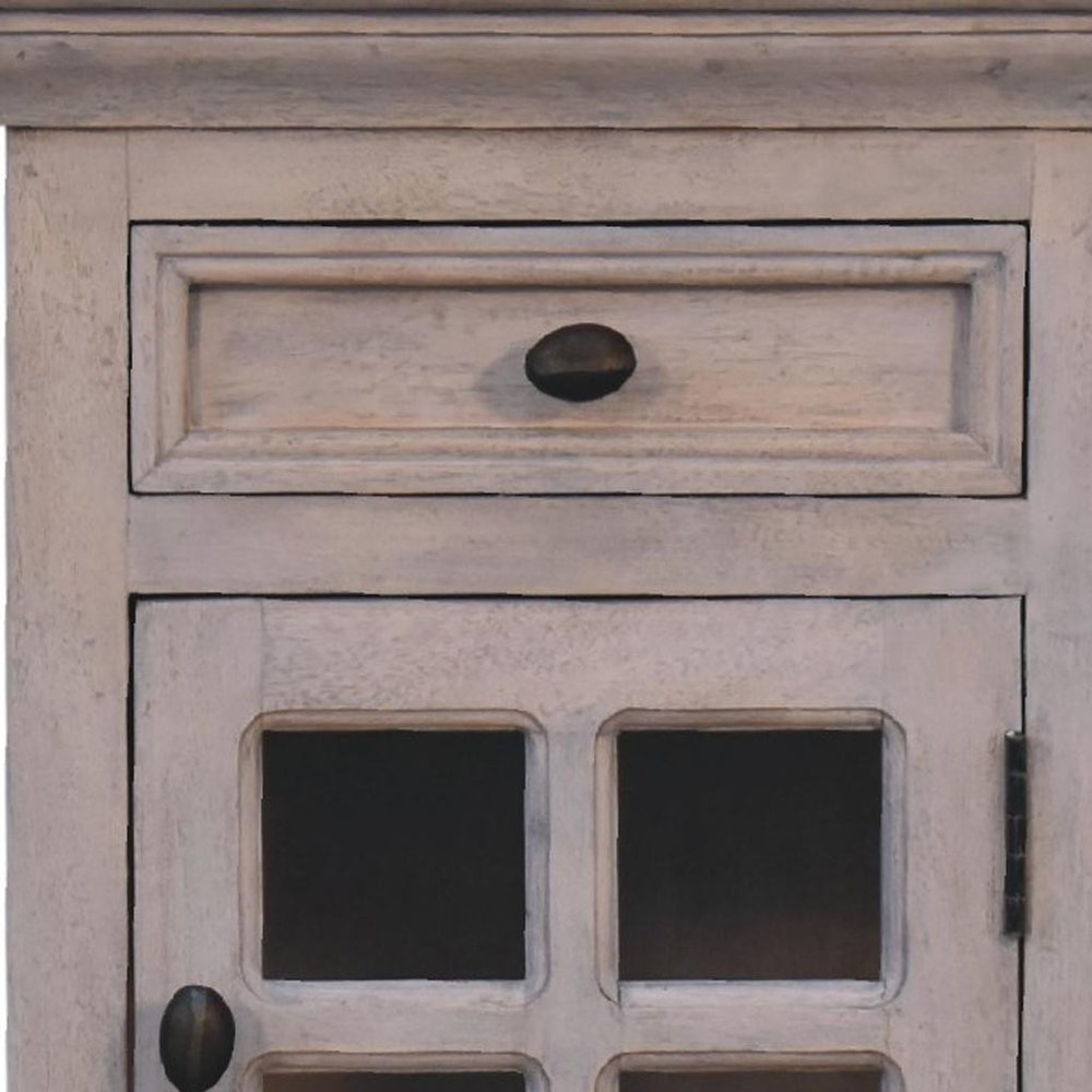 Gray Solid Wood and Glass Distressed Two Drawer Nightstand - 24-inch