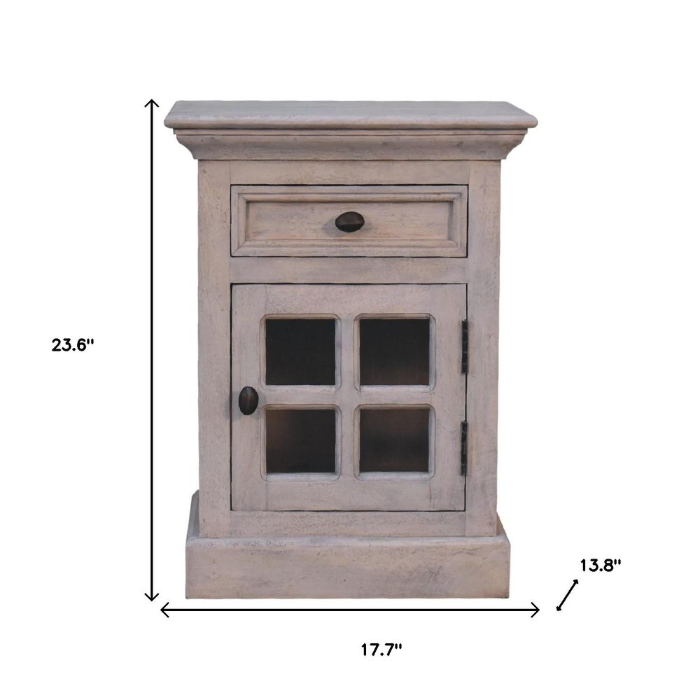 Gray Solid Wood and Glass Distressed Two Drawer Nightstand - 24-inch