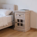 Gray Solid Wood and Glass Distressed Two Drawer Nightstand - 24-inch