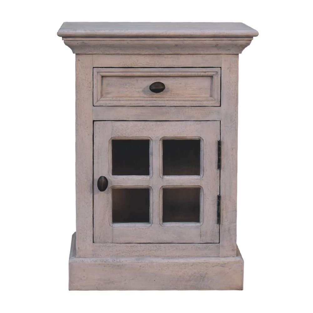 Gray Solid Wood and Glass Distressed Two Drawer Nightstand - 24-inch