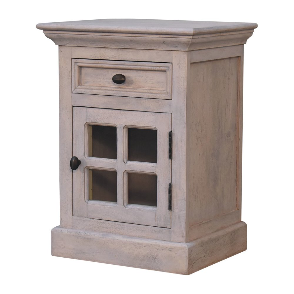 Gray Solid Wood and Glass Distressed Two Drawer Nightstand - 24-inch