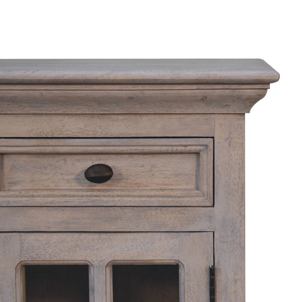 Gray Solid Wood and Glass Distressed Two Drawer Nightstand - 24-inch