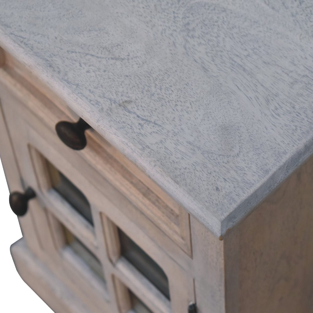Gray Solid Wood and Glass Distressed Two Drawer Nightstand - 24-inch