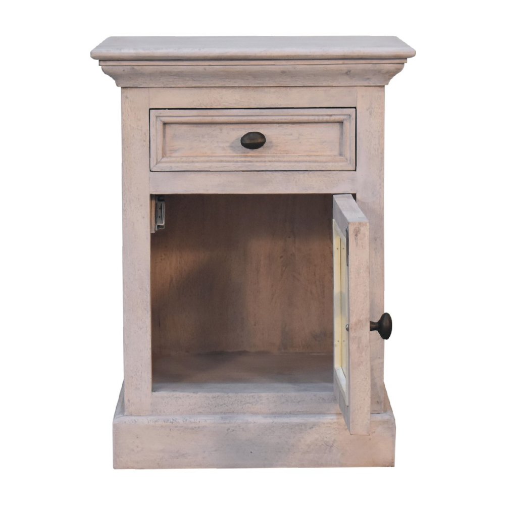 Gray Solid Wood and Glass Distressed Two Drawer Nightstand - 24-inch