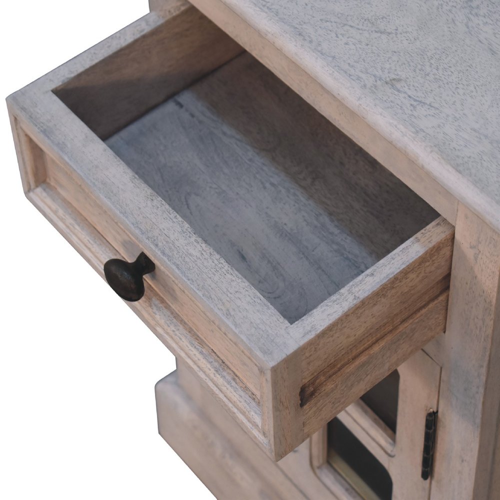 Gray Solid Wood and Glass Distressed Two Drawer Nightstand - 24-inch