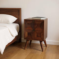 Chestnut Solid Wood Square Carved Geometric Two Drawer Nightstand - 24-inch