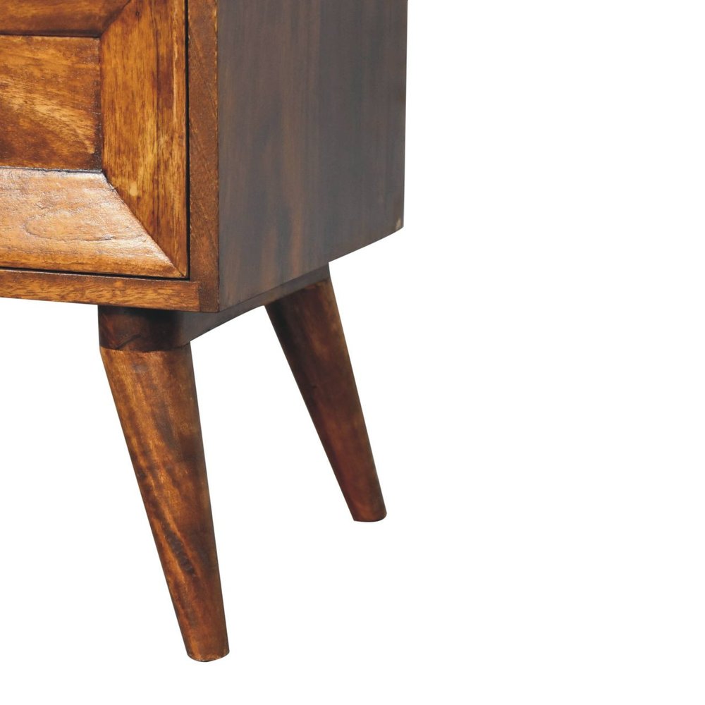 Chestnut Solid Wood Square Carved Geometric Two Drawer Nightstand - 24-inch