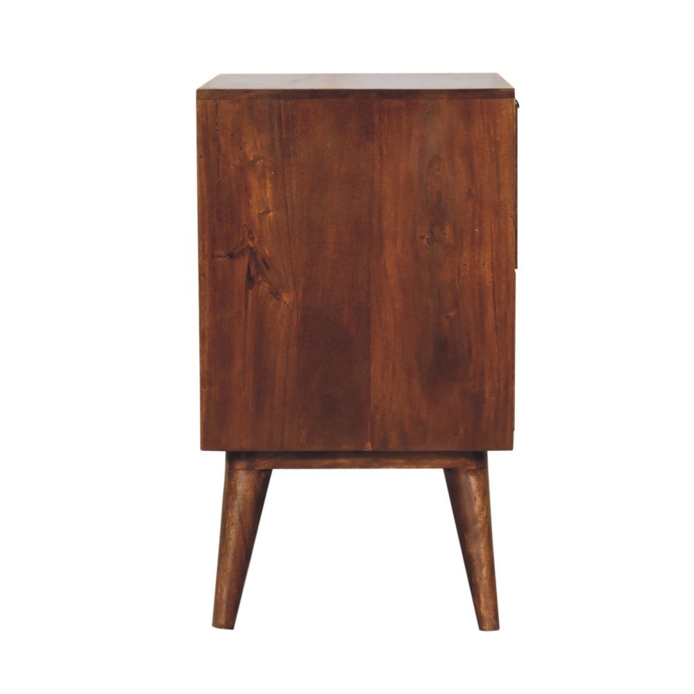 Chestnut Solid Wood Square Carved Geometric Two Drawer Nightstand - 24-inch