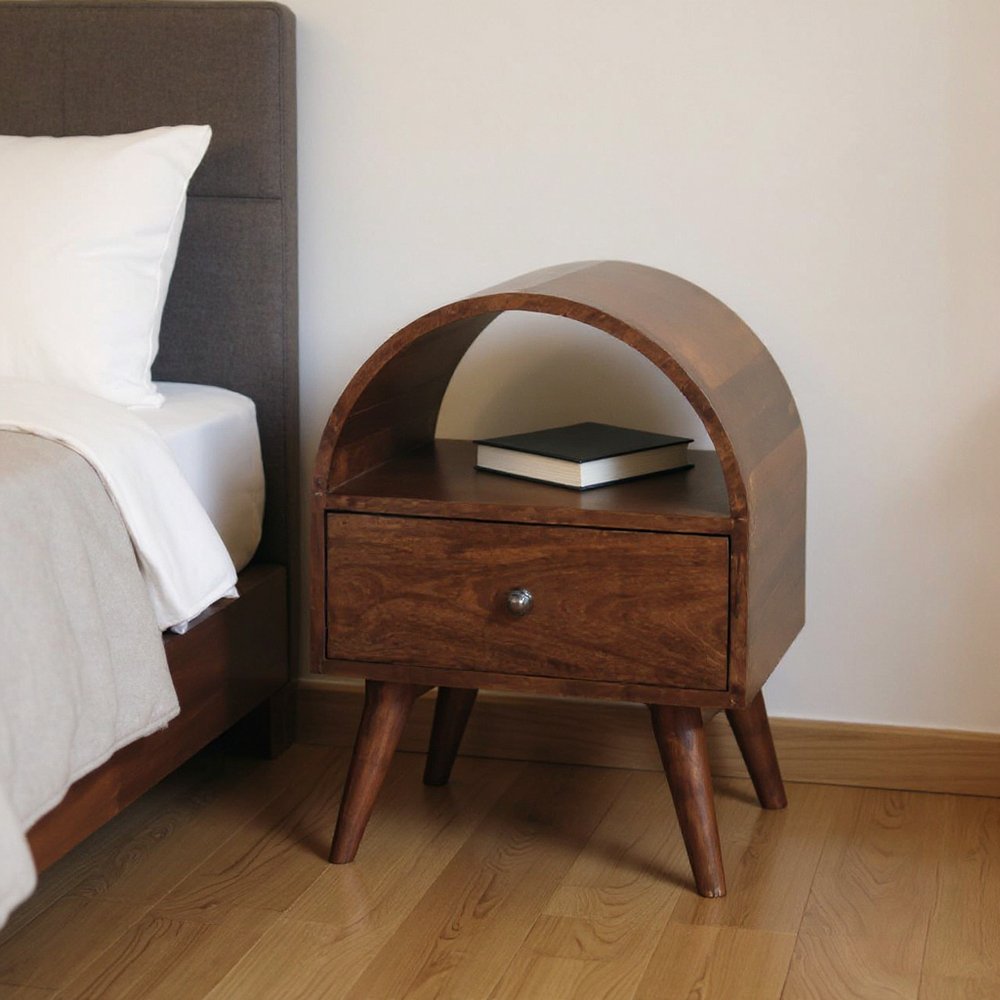 Chestnut Solid Wood Oval Top One Drawer Nightstand - 24-inch