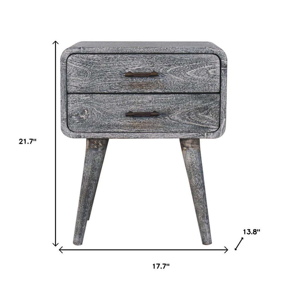 Gray Solid Wood Distressed Two Drawer Nightstand - 22-inch