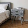 Gray Solid Wood Distressed Two Drawer Nightstand - 22-inch