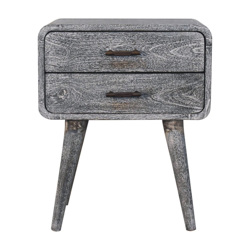 Gray Solid Wood Distressed Two Drawer Nightstand - 22-inch