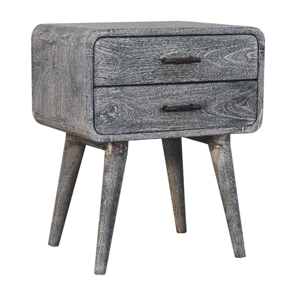 Gray Solid Wood Distressed Two Drawer Nightstand - 22-inch