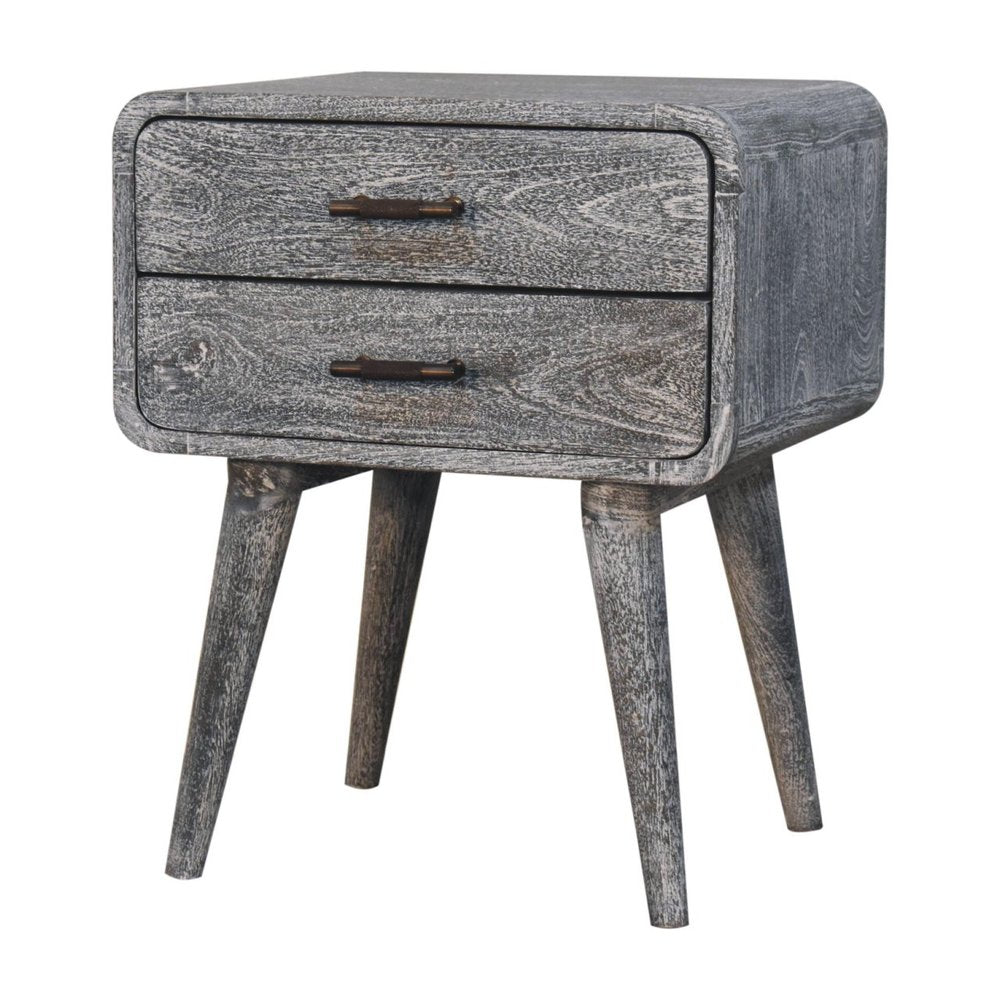 Gray Solid Wood Distressed Two Drawer Nightstand - 22-inch