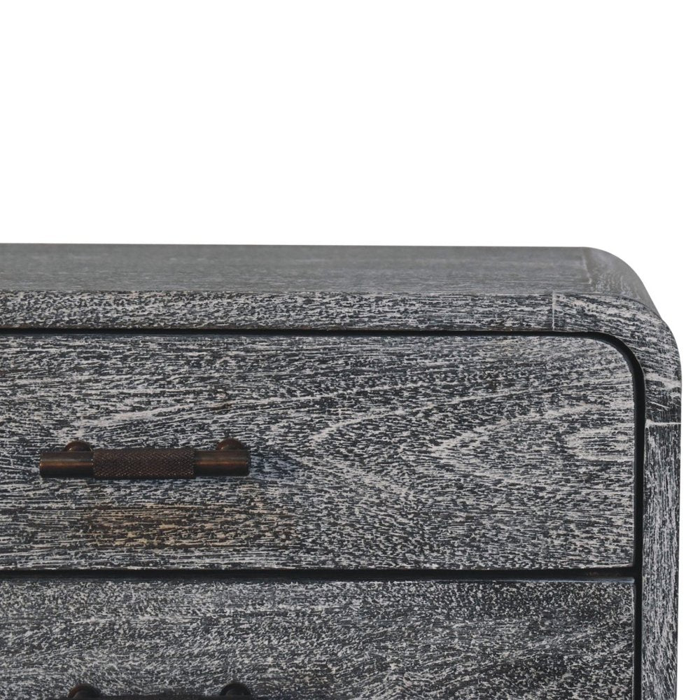 Gray Solid Wood Distressed Two Drawer Nightstand - 22-inch
