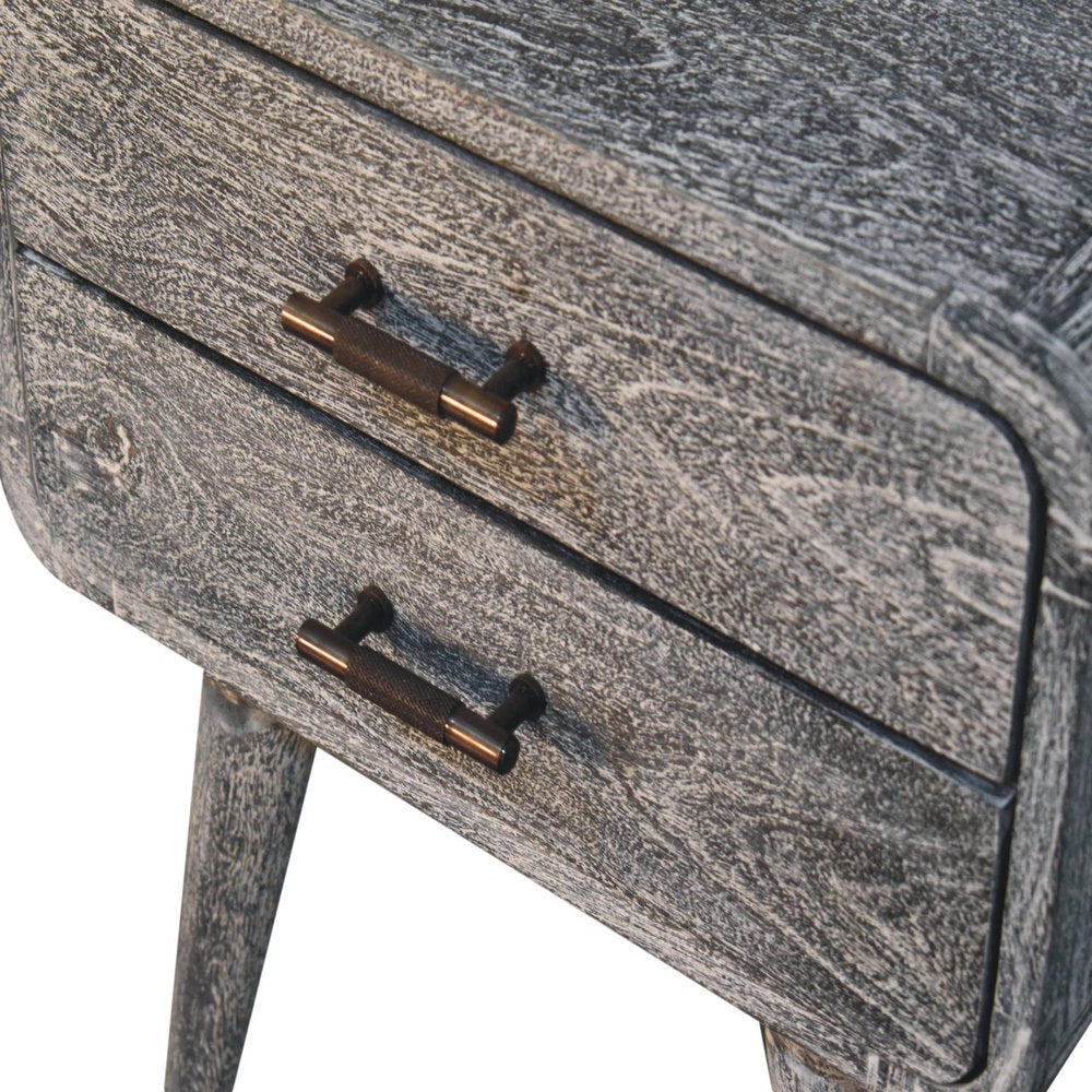 Gray Solid Wood Distressed Two Drawer Nightstand - 22-inch