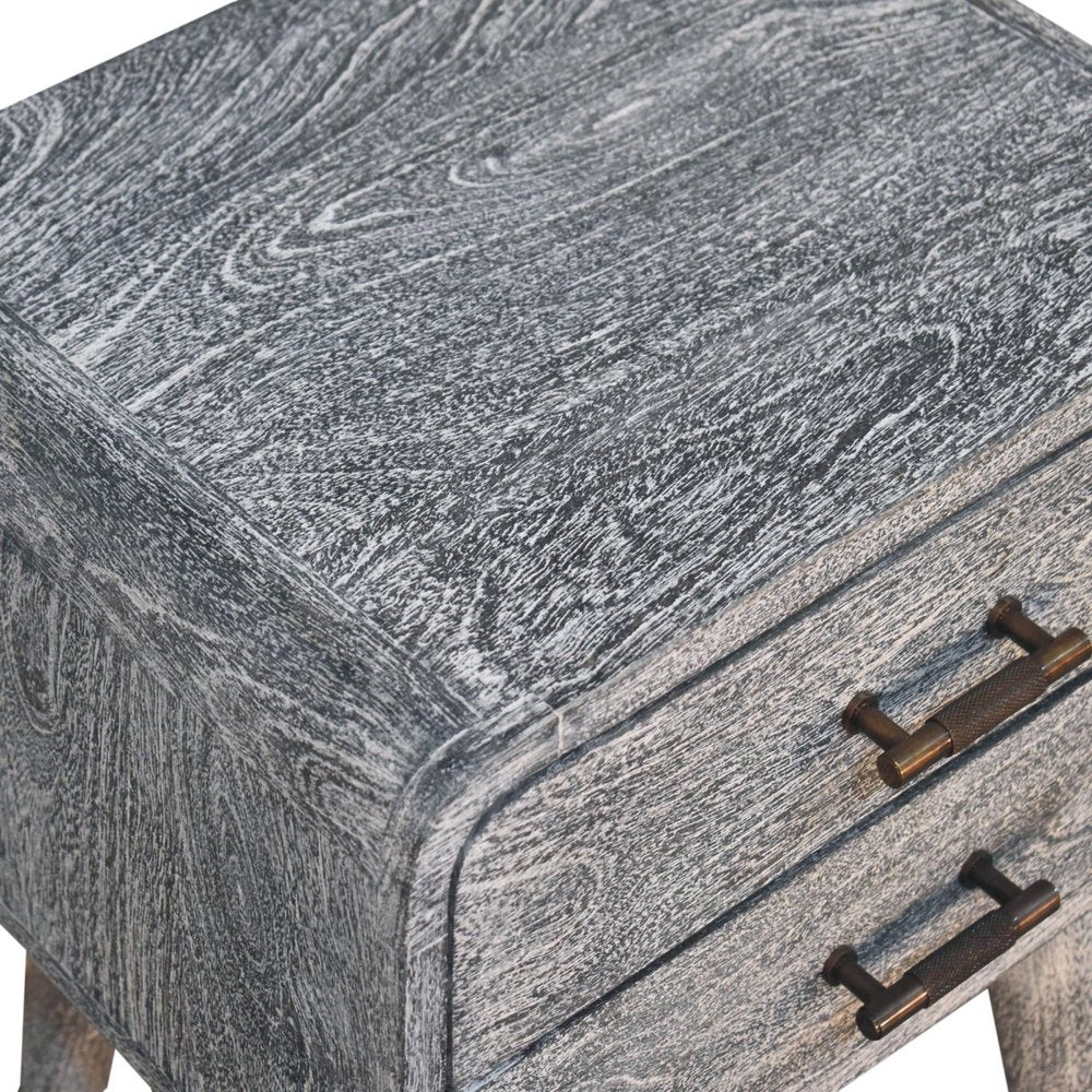 Gray Solid Wood Distressed Two Drawer Nightstand - 22-inch