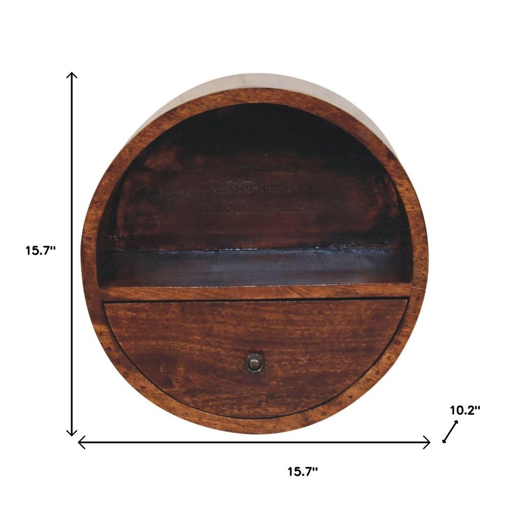 Chestnut Solid Wood Round One Drawer Floating Nightstand - 16-inch