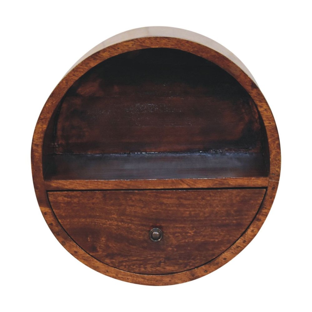 Chestnut Solid Wood Round One Drawer Floating Nightstand - 16-inch
