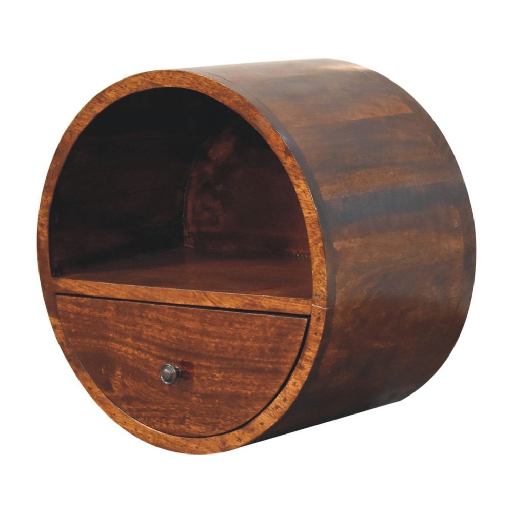 Chestnut Solid Wood Round One Drawer Floating Nightstand - 16-inch