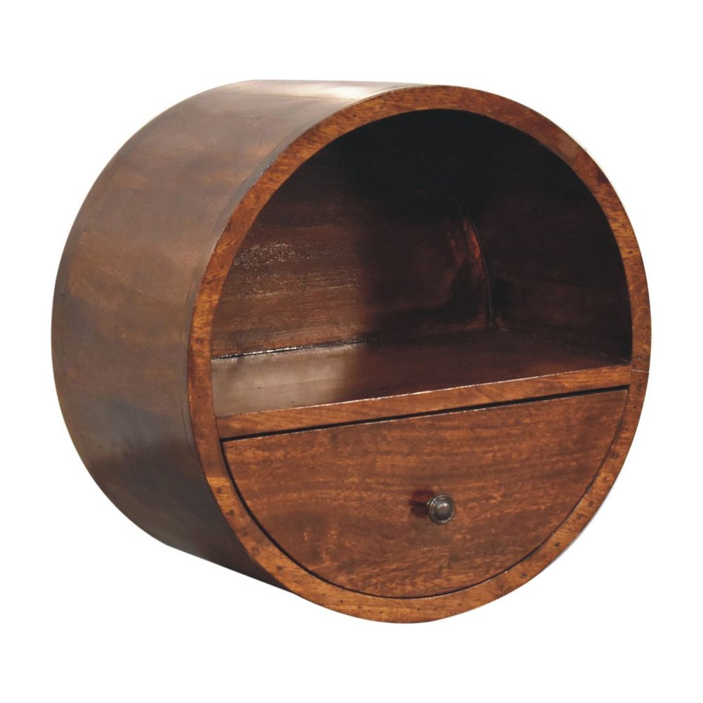 Chestnut Solid Wood Round One Drawer Floating Nightstand - 16-inch